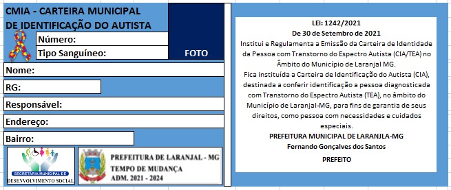 Atenção pais e responsáveis – Carteira Municipal de identificacao do Autista